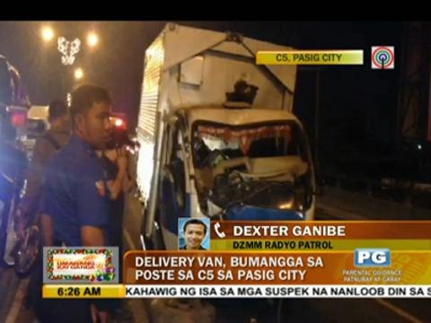 Truck hits post along C-5