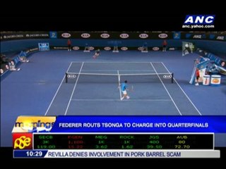 Federer routs Tsonga to charge into quarters