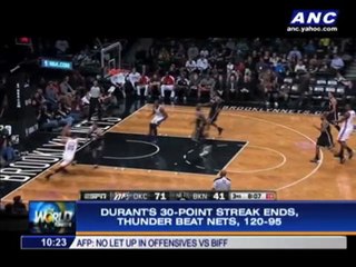 Durant's 30-point streak ends as Thunder beat Nets