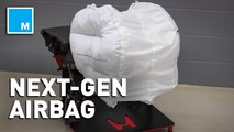 This airbag cushions passengers’ heads like a baseball mitt