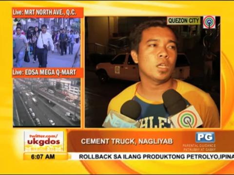 Cement mixer catches fire along C5