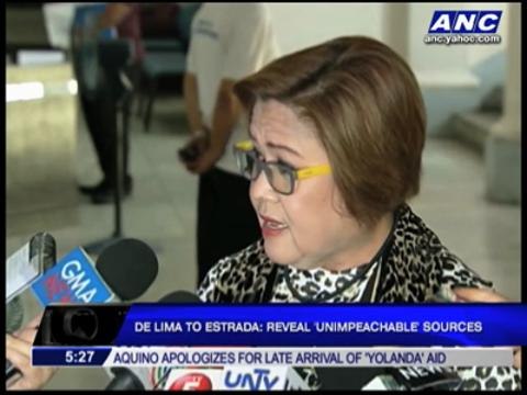 De Lima dares Jinggoy: Reveal your 'unimpeacheable' sources