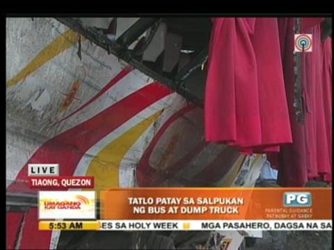 3 dead in bus-truck collision in Quezon