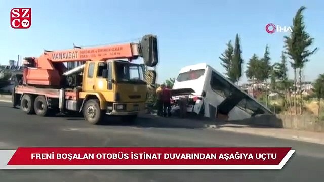 Freni boşalan otobüs istinat duvarından aşağıya uçtu