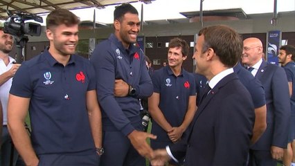 XV de France - Emmanuel Macron en visite à Marcoussis