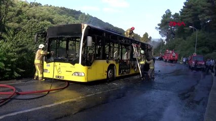 Beykoz'da iett otobüsü alev alev yandı
