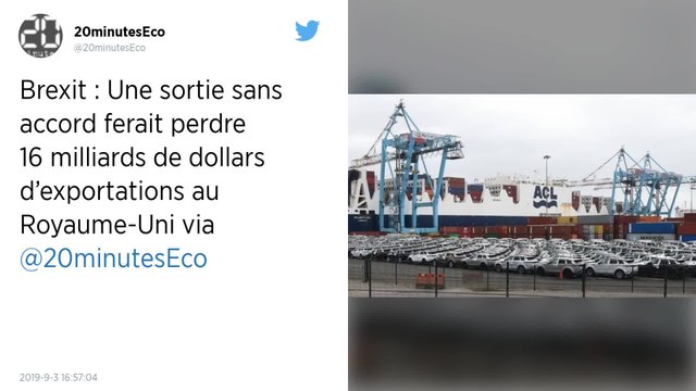Un Brexit sans accord ferait perdre aux Britanniques 15 milliards d'euros d’exportations vers l’UE