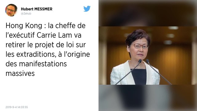 Hong Kong : La cheffe de l’exécutif annonce le retrait du projet de loi d’extradition vers la Chine