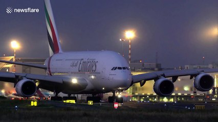 Rare moment plane spotter captures car 'chasing' aircraft at German airport