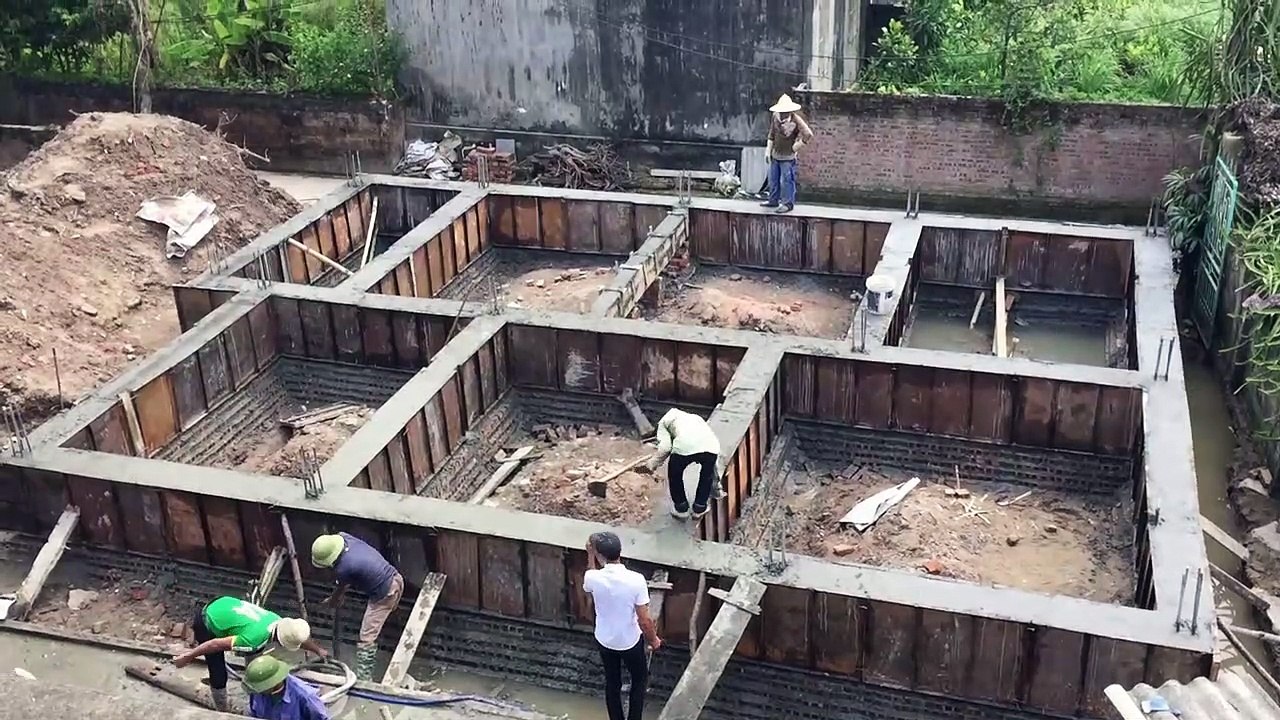 Construction Of Reinforced Concrete Foundations By Concrete Mixer   Building House Step By Step