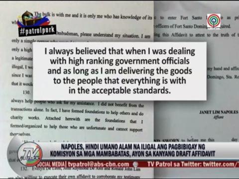 Lacson submits copy of Napoles' draft affidavit