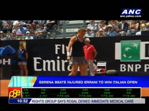 Serena beats injured Errani to win Italian Open