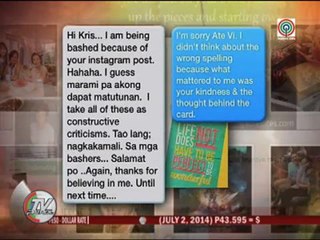 Ate Vi admits spelling mistake: 'Tao lang'