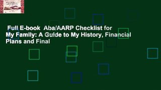 Full E-book  Aba/AARP Checklist for My Family: A Guide to My History, Financial Plans and Final