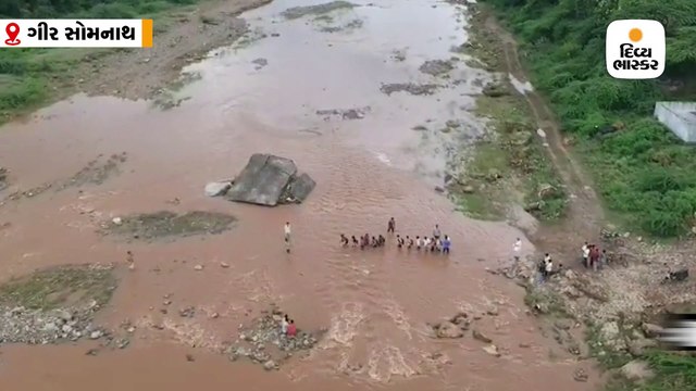 ગીર ગઢડાના પડાપાદરમાં વિદ્યાર્થીઓ શાળાએ જવા જીવના જોખમે નદી પાર કરવા મજબૂર