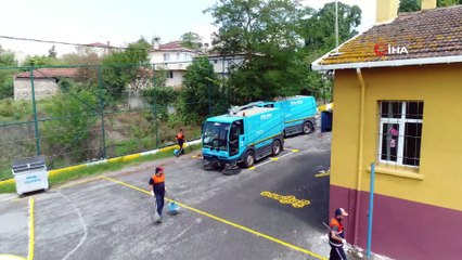 İstanbul’da okullarda temizlik seferberliği havadan görüntülendi