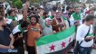 أهالي مدينة عفرين بحلب يتظاهرون للتنديد بقصف محافظة إدلب - يمان السيد