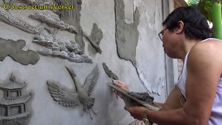 Amazing Techniques Construction Sand And Cement Work On Concrete Walls - Artistic Cement
