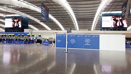 Descargar video: L'aéroport d'Heathrow désert à Londres à cause de la grève de British Airways