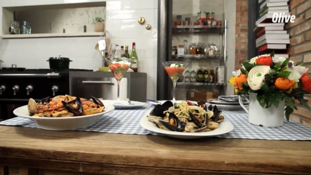 해산물 파스타 면 삶기와 마무리 & 딸기, 키위 젤리 마무리 완성