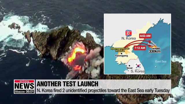N. Korea fires 2 unidentified projectiles toward the East Sea