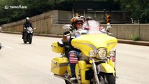 Hundreds of motorbikes drive around New York City in 9/11 tribute
