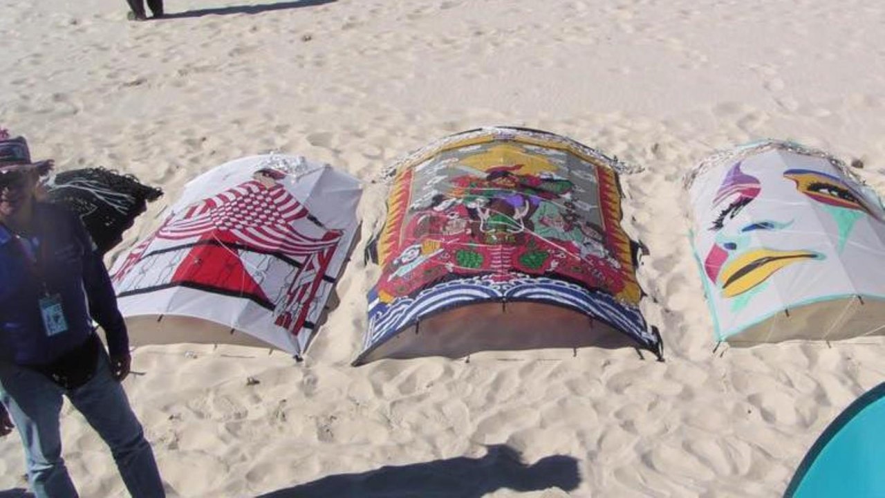 Stiff Gins, Jan Grutterink & their wonderful looking kites, Festival of the Winds 2,  Bondi, Sydney, 8 Sep  2019