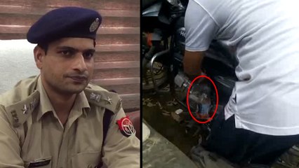 थाने में बाइक से पेट्रोल चोरी कर रहे हेड मोहर्रिर का वीडियो वायरल
