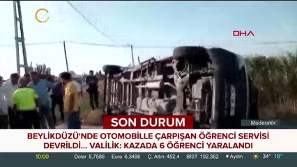 #Beylikdüzü'nde otomobille çarpışan öğrenci servisi devrildi