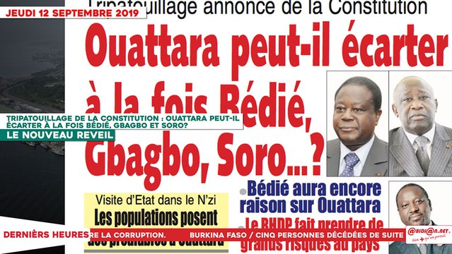 Le Titrologue du 12 Septembre 2019 : Tripatouillage de la constitution, Ouattara peut-il écarter à la fois Bédié, Gbagbo et Soro ?