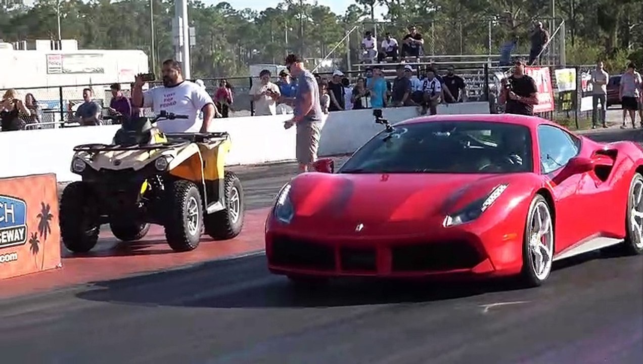 Lamborghini Huracan vs Ferrari 488 GTB 1-4 Mile Drag Racing with DragTimes