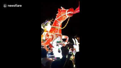 Giant lanterns parade around the streets in the mid-autumn festival in Vietnam