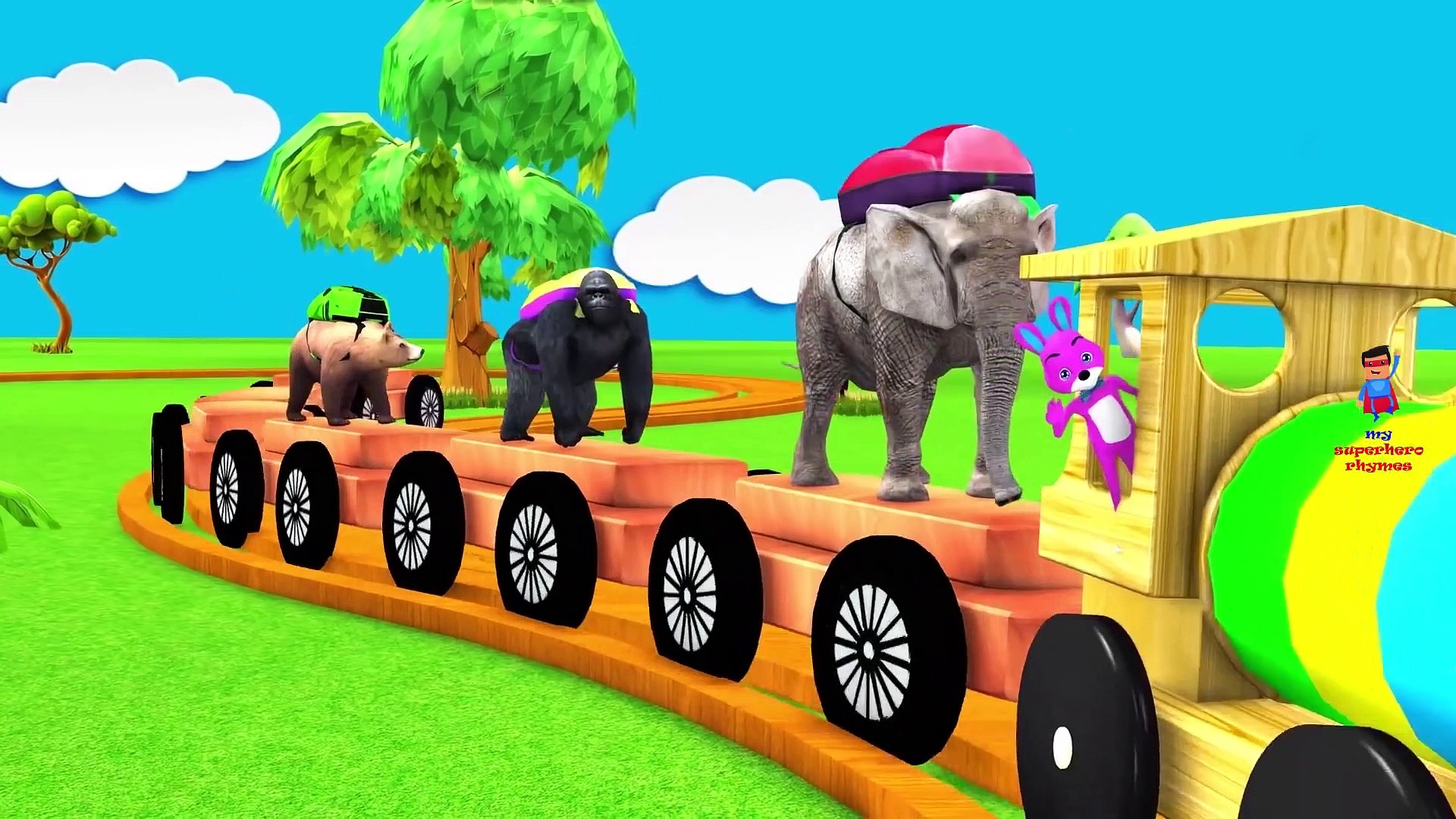 Wooden train with 2025 wild animals