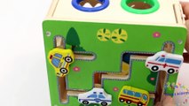 Learning Colors Shapes Vehicles Animals with Wooden Box Hammer Balls Toy