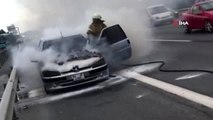 (İSTANBUL-ÖZEL)TEM Otoyolu' nda otomobil alev alev yandı