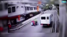 CCTV footage of an unidentified man throwing a grenade in front of Manila restaurant
