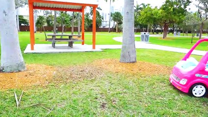 Vlad and Nikita ride a Barbie car for camping