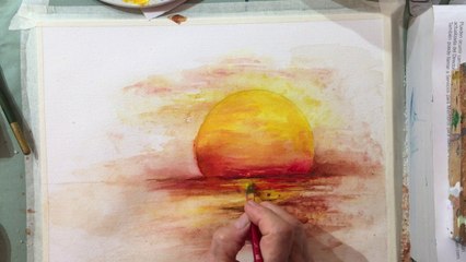 Watercolor Tutorial Ocean Sunset, how to paint easy for beginners