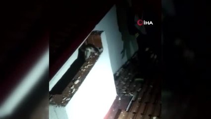 Havalandırma boşluğundaki kediyi duvarı kırarak kurtardılar