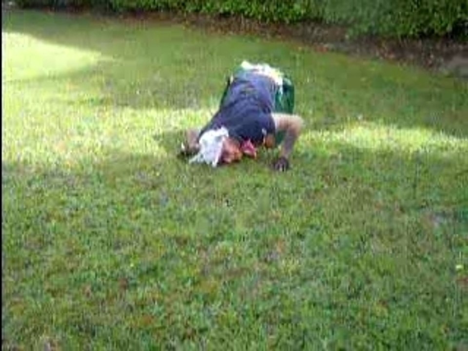 bouille qui fait du  broute-gazon, en public