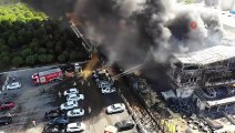 Tuzla'da fabrika yangınındaki son durum havadan görüntülendi