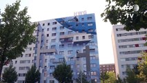 Giant art project transforms East Germany housing blocks