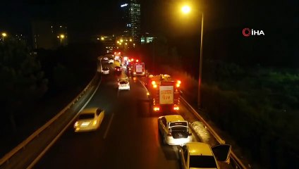 Ümraniye’de ormanlık alanda yangın paniği havadan görüntülendi