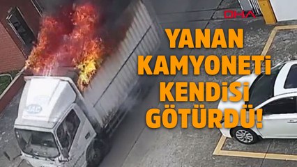 Seyir halindeyken yanmaya başlayan kamyonu itfaiyeye götürdü