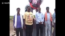 Villagers install giant statue to ward off wild elephants in India