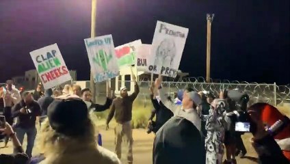 Dozens of People  Gather outside Area 51 highly secured guarded gate entrance for Storm Area 51 9-20-19