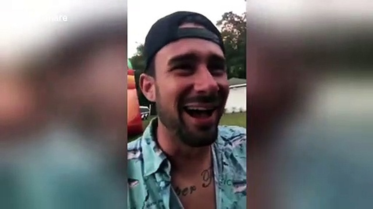 Bizarre moment Florida man swallows hot dog WHOLE as friends look on confused