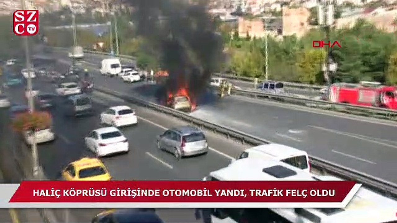 Haliç Köprüsü'nde otomobil alev alev yandı