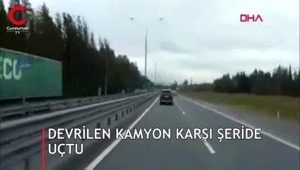 Tekeri çıkan kamyon karşı şeride uçtu!