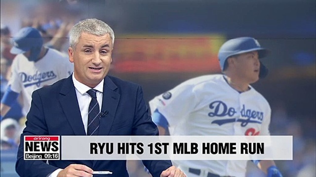 LA Dodgers' pitcher Ryu Hyun-jin hits his first MLB home run